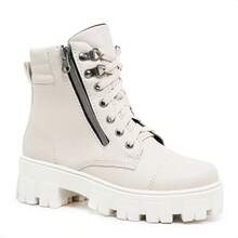 Bota Coturno Com Ziper Vertical Tratorado Cano Curto - Bege - Visão 5