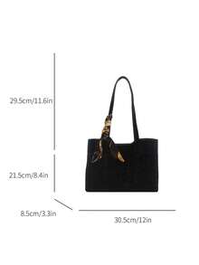 1 pieza Bolso de hombro de mujer de unicolor con estampado de leopardo, versátil y portátil de gran capacidad y lujo, adecuado para citas, compras, regalos, trabajo, viajes, incluye una bufanda delicada - Negro - Ver 2