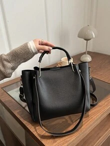 1个女士时尚通勤纯色单肩包，便携多功能大容量单肩包，适合约会、购物、外出、工作等场合。 - 黑色 - 查看 3