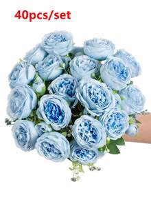 1/3 束人造牡丹玫瑰花束，适用于婚礼装饰、仿真植物、房间装饰、秋季装饰、花园秋季装饰、餐桌摆饰、新娘捧花、DIY 蛋糕装饰、花环材料、家居卧室花瓶装饰、秋季户外花园、生日派对、活动装饰、情人节礼物和新年装饰。 - 藍色 - 查看 9