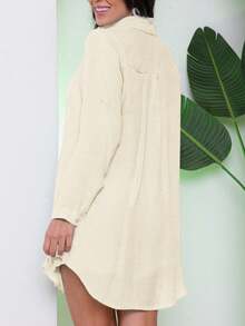 Women's Beach Cover-Up Set: Long-Sleeved Shirt And Shorts - Summer - 米色 - 查看 3