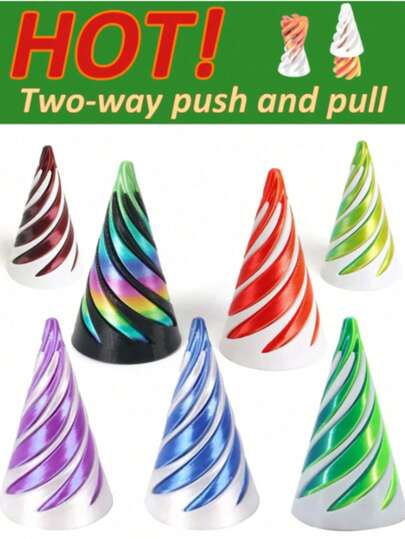 2件/套 超强减压3D双面螺旋锥玩具，渐变色结构，适合万圣节和圣诞节礼物，金属纤维结构，减压玩具，感官玩具，减压玩具，随机发货，成人女性适用，价格实惠的减压玩具