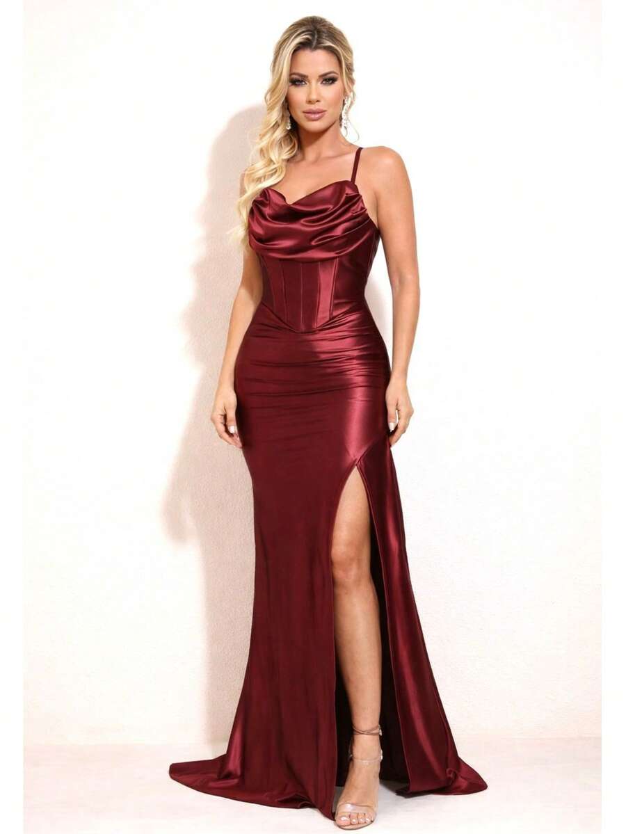 Bridesmaid Dress For Graduation Party Guests Royal Navy Terracotta Rose Serenity Marsala Emerald Green Mint Green Nude Or Lilac - 紅木色 - 查看 1