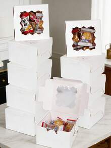 10/5PCS/1PC/White Cookie Boxes 6x6x3 Inches Easy Assemble Macaroon Pastry Boxes Bakery Boxes With Window For Bakery - White - View 13