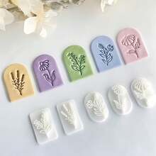 5pcs Spring Series Leaf & Daisy Shape Stamp Molds, Polymer Clay Mold Set, DIY Jewelry Pendant Tools For Clay Art - White - View 1