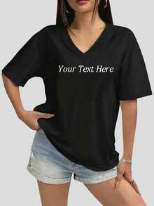 Áo nữ thiết kế theo yêu cầu - Áo cổ chữ V tùy chỉnh, thêm ảnh, họa tiết, hình in quảng cáo, khẩu hiệu, tên, số may mắn, ngày gặp mặt, ngày kỷ niệm, tự thiết kế áo hoodie/áo đồng phục nhóm in hình cá nhân hóa cho các buổi tiệc cùng bạn bè. - màu đen - Xem 2