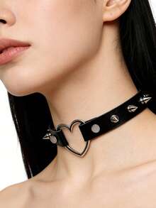 朋克哥特风铆钉手镯金属镶钉腕带项链可调节 - 黑色 - 查看 3