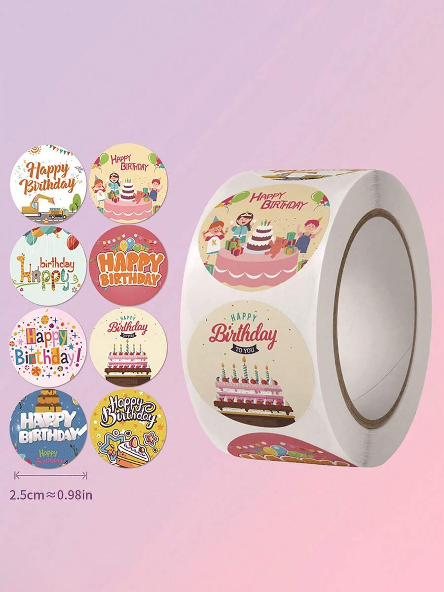 1 Roll Birthday Cake Pattern Stickers, Cartoon Envelope Gift Packaging Box Sealing Decorative Stickers - Sticker - View 1