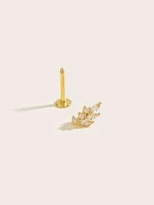 1pc Fashionable Minimalist Diamond Stainless Steel Leaf Earrings, Suitable For Women's Daily Wear - Leaves - View 4