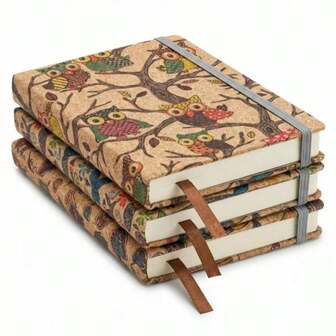 A6动物图案软皮笔记本，复古口袋记事本，200页/100张空白页，弹性绑带设计