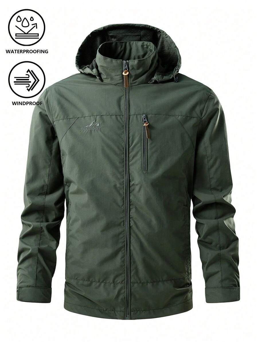 Men's Outdoor Windbreaker Jacket, Wind & Water Resistant, Suitable For Outdoor Hiking And Leisure, Spring/Autumn - Army Green - View 1