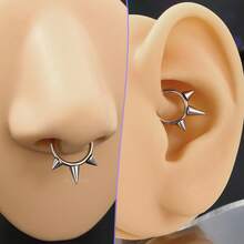 1PC Nose Ring Hoop Punk Stainless Steel Hypoallergenic 16G 18K Gold Plated Hinged Septum Spiked Nose Lip Puncture, Cartilage Hoop,Helix Tragus Ear Lobe Earring,Unisex ,Black 8mm 10mm Women And Men Body Pierecing Jewelry - N026 - View 7