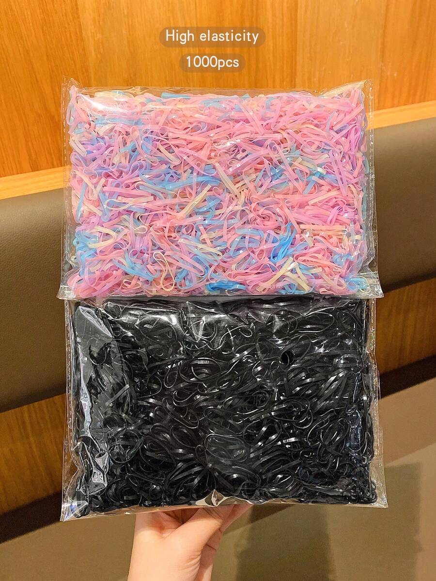 约1000个/包,基础款一次性发圈,适合日常使用,可作发饰 - 彩色 - 查看 1