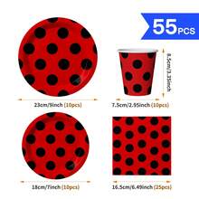 Assiettes jetables à base rouge et points noirs, serviettes, gobelets - Set de fournitures jetables pour une seule fois, convient pour 10 invités. Assiettes en papier jetables, vaisselle de fête pour anniversaire, mariage, fête à thème, pique-nique en famille - Style 1 - Voir 2