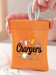 Multi-Color Charger/Data Cable Organizer Pouch, Light Green/Random Print Pattern, Suitable For Data Cables, USB Drives, Power Banks, Phones, Etc., For Office And Travel Use - Multicolor - View 1