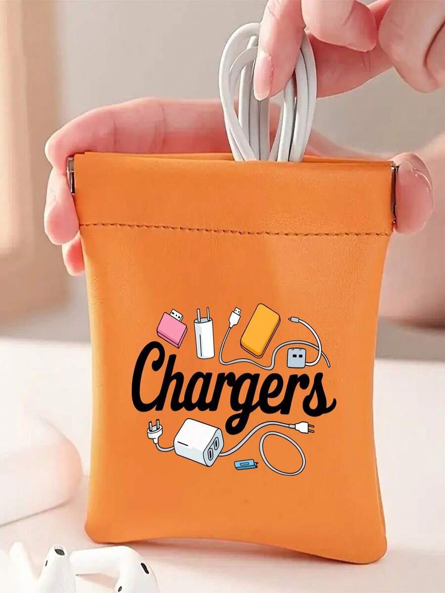 Multi-Color Charger/Data Cable Organizer Pouch, Light Green/Random Print Pattern, Suitable For Data Cables, USB Drives, Power Banks, Phones, Etc., For Office And Travel Use - Multicolor - View 1
