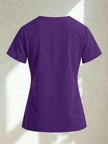 Conjunto uniforme médico quirúrgico set 2 piezas dama mujer manga corta cuello v pantalón jogger resorte cordón cómodo - Morado - Ver 5