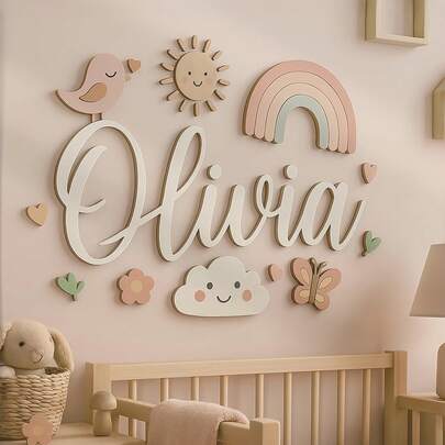 1pc Custom Wooden Name Plate, Width 4-48 Inches, Customizable Font Color, 3D Stereoscopic Effect, Minimalist, Fashionable, Cute, Bohemian Style, Room Decor, Custom Wooden Letters, Custom Wooden Signs, Wedding Letter Decor, Custom Letter Wall Decor, Custom Party Decor, Suitable For Home Decor, Wall Decor, Bedroom, Living Room, Party, Wedding Decoration