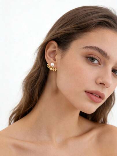 1 Đôi (2 chiếc) Khuyên tai bằng đồng có thể điều chỉnh kích thước, đính ngọc trai giả, kiểu dáng Châu Âu và Mỹ, phù hợp cho phụ nữ sành điệu để đeo hàng ngày, đi nghỉ mát ở bãi biển, v.v.