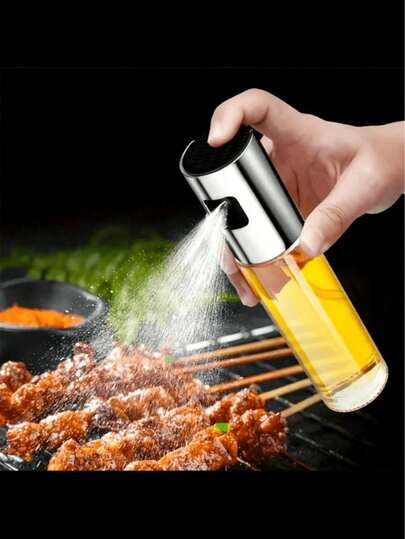 1pc Glass Oil Spray Can, Household Press Fine Spray Oil Pot, Kitchen Sauce Vinegar Spice Bottle, Barbecue Oil Spray Bottle