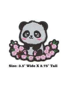 1 pieza Parche bordado de oso panda con flor de cerezo Kawaii y adorable para planchar - Multicolor - Ver 2