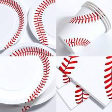 55/25/10pcs Baseball Theme Disposable Plates Napkins Cups, Disposable Party Supplies Set, Suitable For 10 Guests, Disposable Paper Plates Party Tableware Suitable For Birthday Wedding Theme Party Family Picnic - Style 3 - View 3