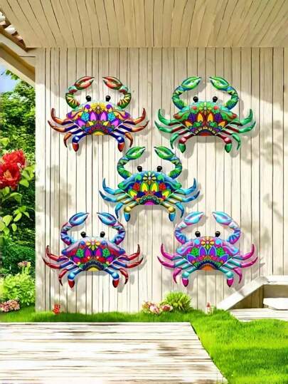 1pc/5pcs Colorful Metal Crab Wall Decor, Ocean Theme Decoration For Home, Pool, Suitable For Living Room, Bedroom, Study, Garden, Outdoor Dining Area, Bathroom And Balcony