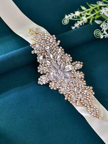 1 Stück goldener Braut-Schärpe, handgefertigter Kleidergürtel, vielseitiger Hochzeitskleid-Gürtel, geeignet für Hochzeit, Ehe, Abschlussball, Bankett - Gold + Elfenbeinband - Übersicht 4