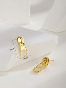 1对简约拉链设计黄铜耳环，适合女性和女孩日常休闲佩戴 - 彩色 - 查看 7