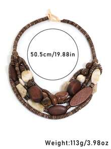 Bohemian Style Maillard Multi-Layer Wooden Beaded Necklace, Niche Design Retro Resin Splicing Choker - Brown - View 2