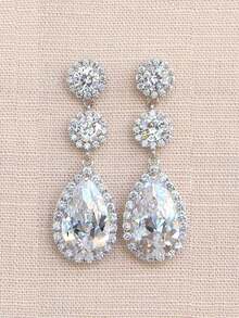 1 Pair Romantic Cubic Zirconia Drop Earrings For Women For Wedding Engagement Anniversary Party Jewelry Valentine's Day Gift - 1# - View 2