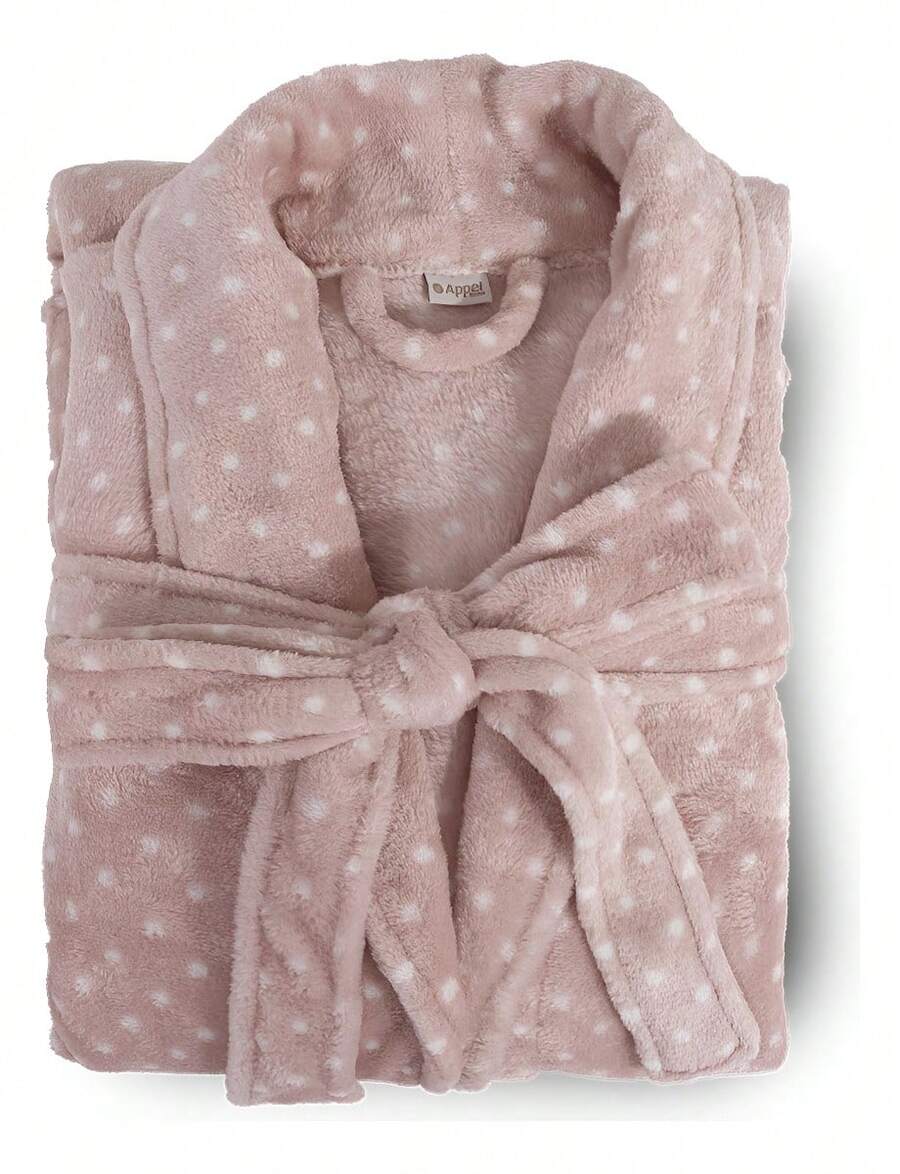Appel Plush Flannel Bathrobe - Super Comfortable - 乾枯玫瑰色 - 查看 1