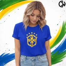 Brazil Women's World Cup T-Shirt With Gold Shield - New Release - Soccer - 藍色 - 查看 1