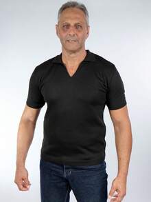 Men's Black Polo Neck T-Shirts Plain Knit Short Sleeve V Old Money Men's Shirts Men's Clothing Summer Casual Social Work Out Party Elegant 2025 - 黑色 - 查看 7