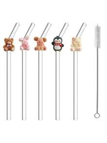1/2/6/15件可愛動物玻璃吸管，適用於日常飲品，學生與情侶的完美禮物，適合海灘、婚禮與節日活動 - 無色 - 查看 16