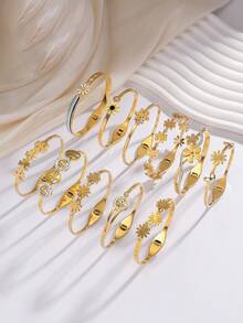 Colección de pulseras elegantes de acero inoxidable dorado - Margarita / Árbol de la Vida / Elementos Florales, pulsera de lujo y versátil - Multicolor - Ver 1