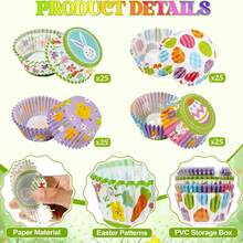 100pcs Standard Easter Cupcake Liners, Printed With Easter Eggs, Rabbits, Carrots Patterns, Colorful Cupcake Wrappers, Suitable For Holiday Spring Birthday Party Baking Supplies - Multicolor - View 5