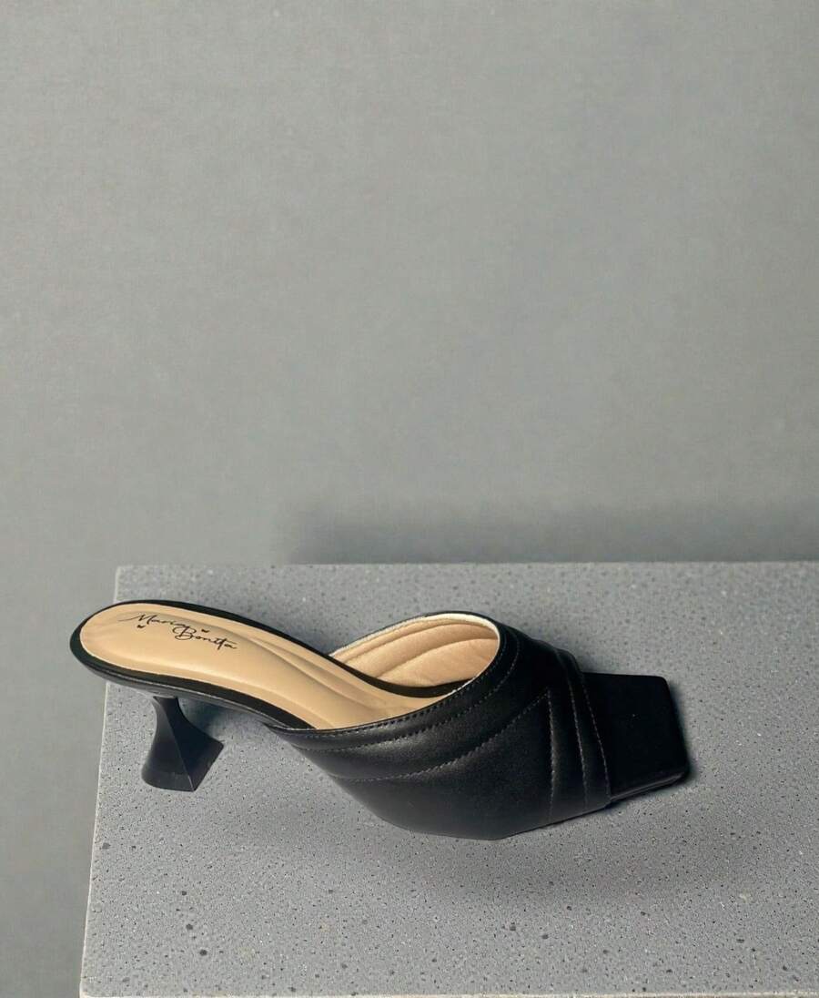 Cup Heel Clog With Stitching Details - màu đen - Xem 1