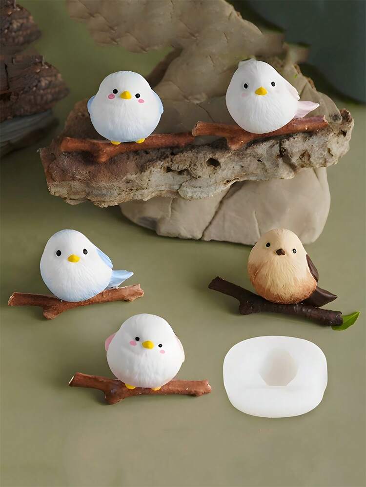 3D Cute Sparrow Silicone Mold DIY Aromatherapy Candle Mold Car Air Outlet Decorative Ornament Mold Little Fat Jiu Bird Gypsum Resin Soap Cement Casting Mold Plaster Crafts Mold - White Silicone Mold - View 5