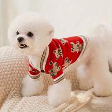 Cartoon Dog & Cat Print Cardigan Sweater, Autumn/Winter Cute Bear & Pet Dog/Cat Full Print Sweater Cardigan For Small/Medium Pets - Baby Blue - View 6