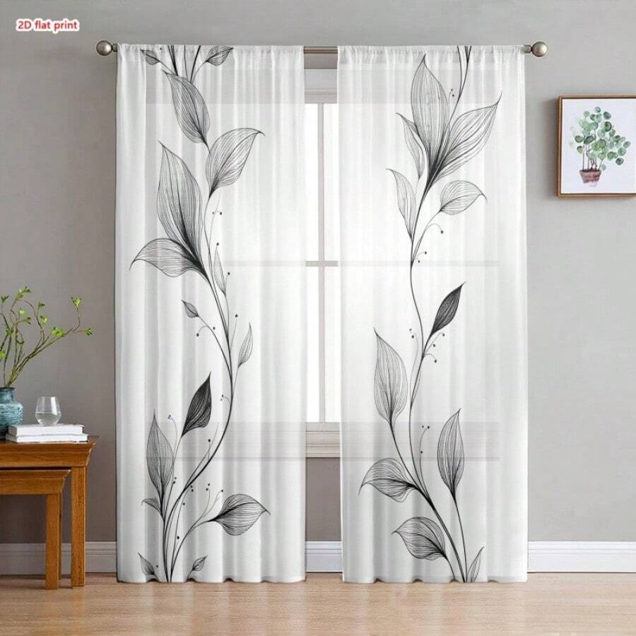 Bộ 2 rèm cửa trang trí nghệ thuật hiện đại họa tiết hoa mùa xuân, rèm cản sáng một phần và rèm xuyên sáng một phần cho phòng khách, phòng ngủ, trang trí nhà cửa. - Nhiều màu - Xem 1