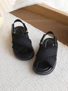 Girls' Woven Criss-Cross Sandals, New Summer Soft Non-Slip Breathable Beach Shoes, Toddler & Little Kids Casual Shoes - Black - View 3