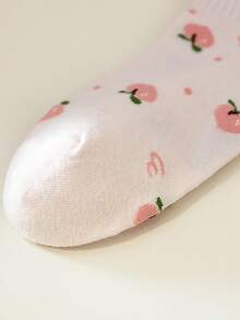 5 Pairs Cute Sweet Peach Fruit Pattern Versatile Women Ankle Socks - Multicolor - View 6
