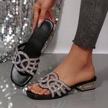 1 Pair Fashion Chunky Heel, Square Toe High Heel Shoes, Sexy Summer Party Slide Sandals - Black - View 1