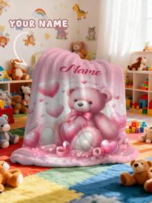 Personalized Text Blanket With Cute Bear Pattern, Newborn Baby Memorial Throw Blanket, Lightweight Milestone Blanket - Multicolor - View 3