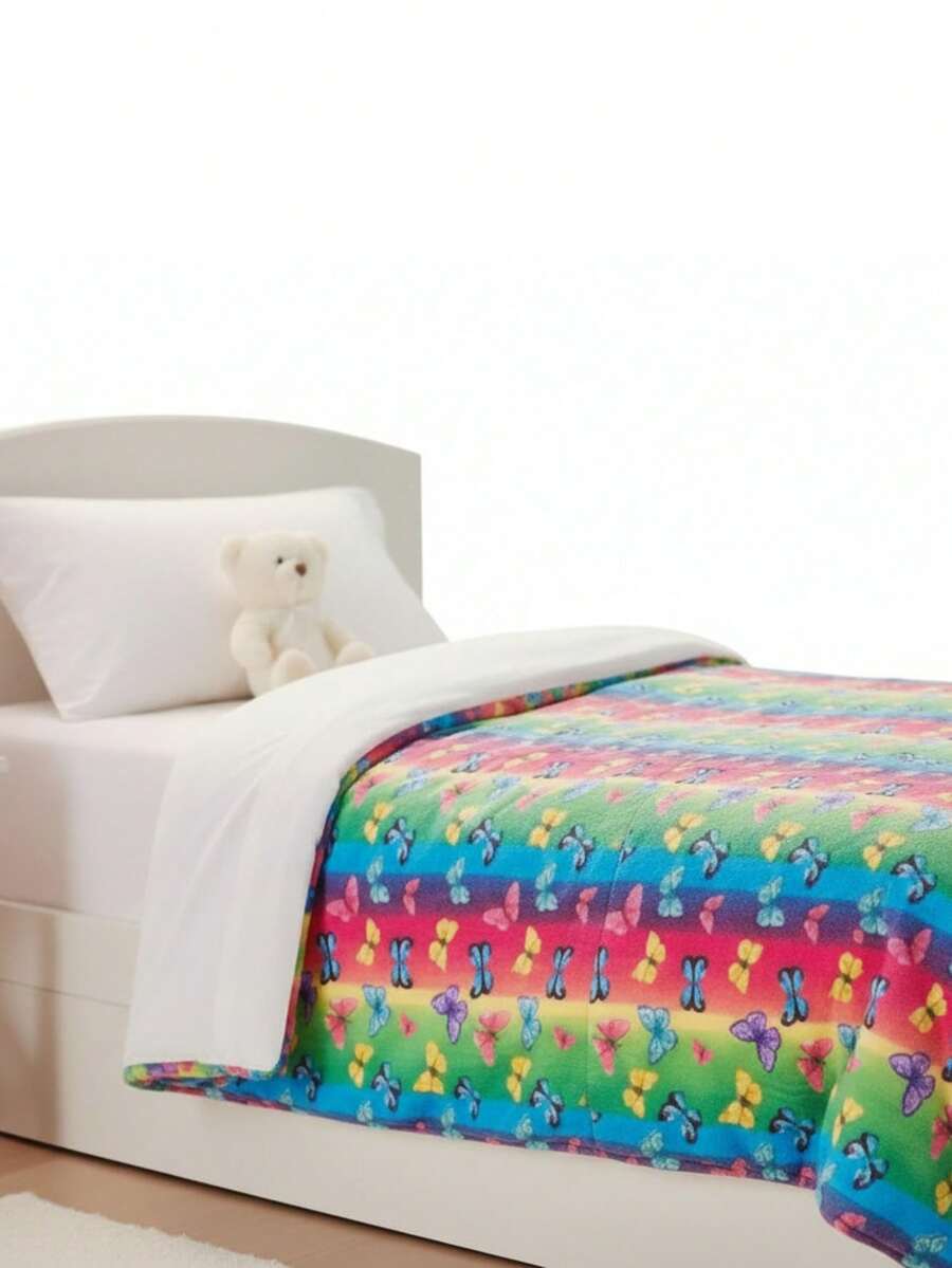 Edredon Infantil Mariposas Matrimonial Muy Suave - Azul Cadete - Ver 1