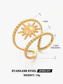 1pc 18K Gold Plated Stainless Steel Fashionable Sun-Shaped Open Ring, Suitable For Women's Daily Wear, Party, Holiday Gift - Gold - View 5