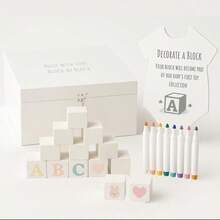 Baby Shower Blocks Decorating Game – 48 White Wooden Cubes To Decorate, Storage Box, 12 Acrylic Markers & Instruction Sign - 白色積木套裝 - 查看 1