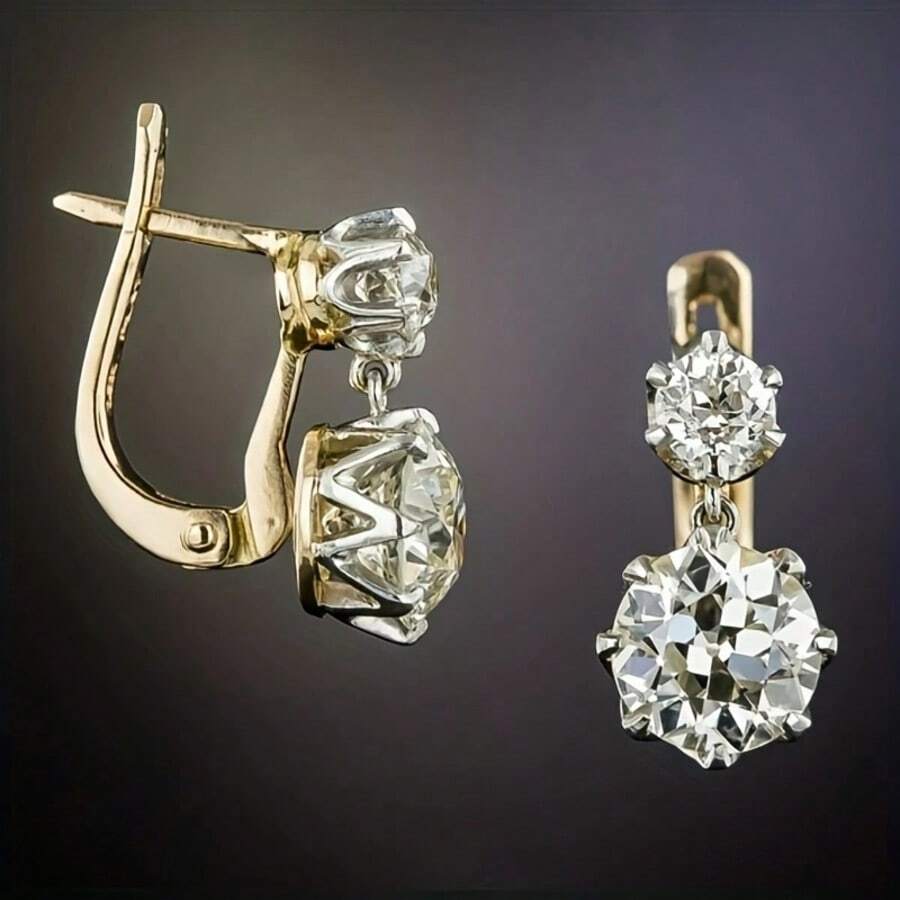 1 Pair Elegant Minimalist Cubic Zirconia Pendant Earrings, Suitable For Women's Travel And Vacation Jewelry, Ideal Gift For Family And Friends - Gold - View 1