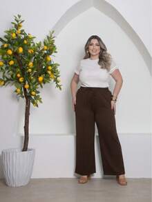 Duna Plus Size Wide-Leg Pants - 深棕色 - 查看 1